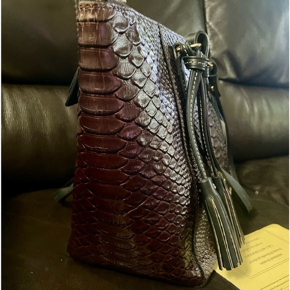 Dooney & Bourke  Denison Maxine Espresso Brown/Black Leather Tassel Tote Bag - Picture 11 of 12